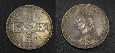 Queen Victoria Top Grade Silver Double Florin. Date 1887, Nice Toning.