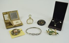 Small Mixed Lot Comprising Mother of Pearl heart shaped necklace and earring set, silver bangle,