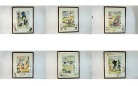Six Limited Edition Bernard Gallagher Prints. Collection of 6 watercolour prints with golfing
