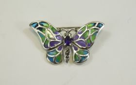 Silver Enamel Butterfly Brooch Pretty brooch with central violet stone and multi-colour enamel