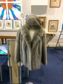 Silver Mink Short Evening Coat and Matching Pillbox Hat Pale Grey Mink coat with rever collar,