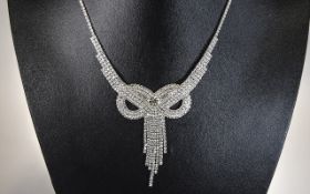 Crystal Bow Necklace and Earrings Set, the necklace, with multiple rows,