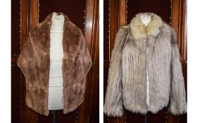 Short Silver Fox Ladies Jacket and Light Brown Mink Stole Fox fur jacket with hook and eye