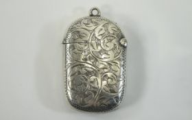 Victorian Hinged Silver Vesta Case with Embossed Decoration. Hallmark Birmingham 1900.