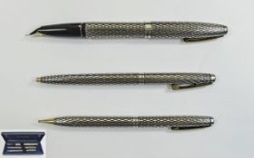Sheaffer Sterling Silver Cased Trio of Pens, Comprises Fountain Pen,