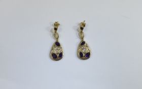 Amethyst Openwork Drop Earrings, deep, rich purple pear cut amethysts of 2.