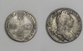 William III Silver Bristol Shilling, Date 1696 - First Laureate and Draped Bust Right B.