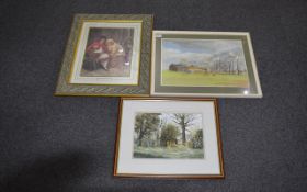 Collection of 3 framed pictures comprising watercolour of Longridge Preston by Kenneth Weigh, pastel