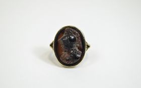 Antique - 9ct Gold Set Oval Shaped Cameo Hard Stone Ring. Fully Hallmarked. 5.3 grams.