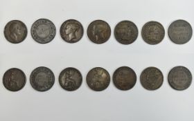 A Very Good Collection of Scarce and Rare 18th / 19th Century Tokens and Pennies ( 7 ) In Total.