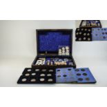 Mahogany Flatware Box containing a collection of low value coins, nickel plated and copper.
