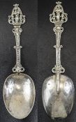 Dutch Silver Anointing Spoon with ornate handle full silver hallmarks. 6.75 inches in length.