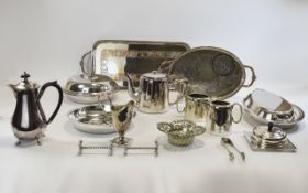 Collection of Silver Plate Comprising 2 x twin handled galleried trays, 2 lidded tureens,