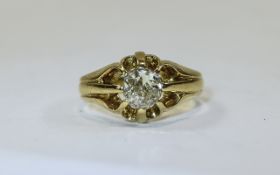 Gents Single Stone Diamond Ring, old round cut, claw set in 18 carat gold. Est diamond weight 1.