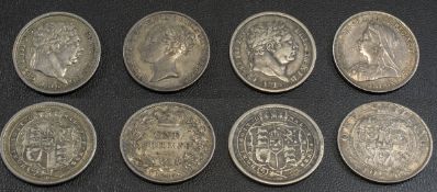 A Good Collection of 19th Century Silver Shillings ( 4 ) In Total.
