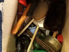 Box of Assorted Collectables including tins, shoe horns, dressing table items,