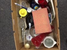 Box Of Miscellaneous Comprising teapots, magnifying glass, glassware, pottery, etc.
