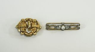 Antique Silver Gilt Stone Set and Pearl Brooch. Marked 925. 2.