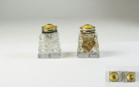 Norway - Very Fine Silver Gilt and Enamel Topped Cut Glass Pair of Salt and Pepper Pots.