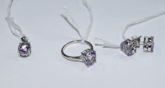 Rose de France Amethyst Three Piece Set of Jewellery, comprising a ring,