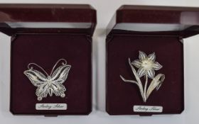 Vintage Silver Filigree (2) Brooches one in the form of a butterfly.