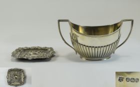 George V - Square Shaped Attractive Silver Embossed Pin Dish with Shell and Scroll Borders.