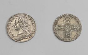 George II - Early Milled Silver Sixpence. Last 8 over 7 Type. Date 1758, High Grade Coin - E.F.