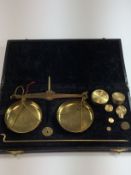 Vintage Jewellers / Apothecary Boxed Brass Scales, with Weights.