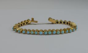 Ladies Very Fine 18ct Gold Turquoise Set Bracelet. Probably Middle Eastern.