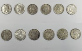 A Collection of High Grade Silver George V Half Crowns.