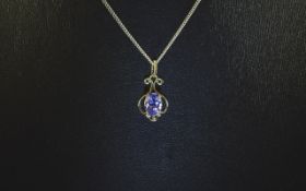 Ladies Nice Quality 9ct White Gold Set Single Stone Tanzanite Drop Pendant,