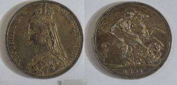 Queen Victoria Silver Crown. Date 1891. High Grade Coin, E.F.