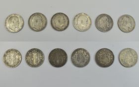 A Collection of Scarce and Rare Edward VII Silver Half Crowns ( 6 ) In Total.