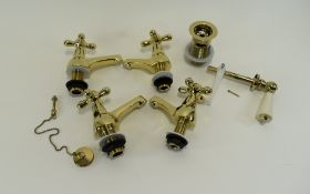 Solid Brass Antique Bathroom Set Including Bath Taps, Sink Taps, Toilet Handle & Waste Plug.