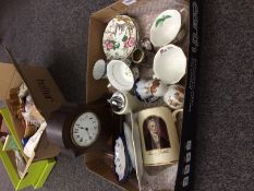 Mixed Collection Of Ceramics Includes several wedgwood saucers, small clock, cups.