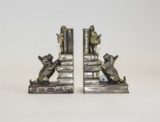 Vintage Metal Bookends. A pair in the form of cats playing on a pile of books.