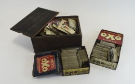Collection Of Mixed Vintage Cigarette Cards 2 tins and one wooden box of mixed cigarette cards