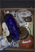 Box of Miscellaneous comprising Parian Ware, tube lined shallow bowl, metalware, view-master