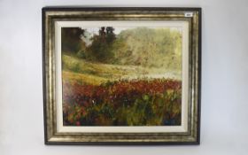 Timmy Mallett signed limited edition Print. Poppy Field Landscape. Numbered 38/100, signed to