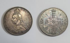 Queen Victoria Jubilee Head Silver Double Florin, Date 1887. Mintage 483,000.. High Grade Coin, E.F.