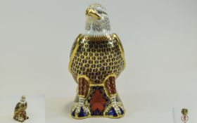 Royal Crown Derby Paperweight 'Bald Eagle' Gold Stopper. Date 2001. Height 7.25 inches.