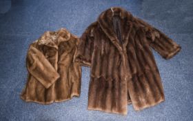 Two Ladies Mink Coats Full length dark brown Mink coat with rever collar and internal tie fastening,