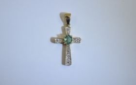 Gold Diamond/Emerald Cross Pendant