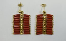 Ladies Coral & Gold Earrings. Indonesian