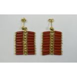 Ladies Coral & Gold Earrings. Indonesian