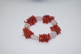 Antique Coral/Rose Quartz Bracelet