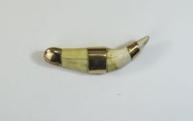 Late 19thC Tiger Tooth Brooch with gold