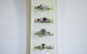 4 x Silver Emerald/Ruby Rings