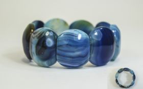 Blue Agate Bracelet, large, domed, blue