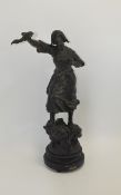 Metal Figure On Wooden Base female figur